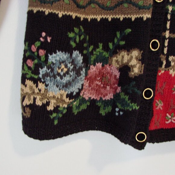 Talbots Hand Knit Chunky Cardigan Sweater Floral Tapestry Cottagecore NEW Large - Picture 12 of 16